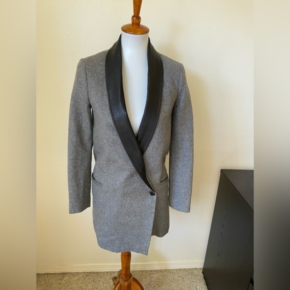 Allsaints Women’s Aiva Sabina Wool Leather Blazer Jacket Grey Size 0 Business - Picture 3 of 9